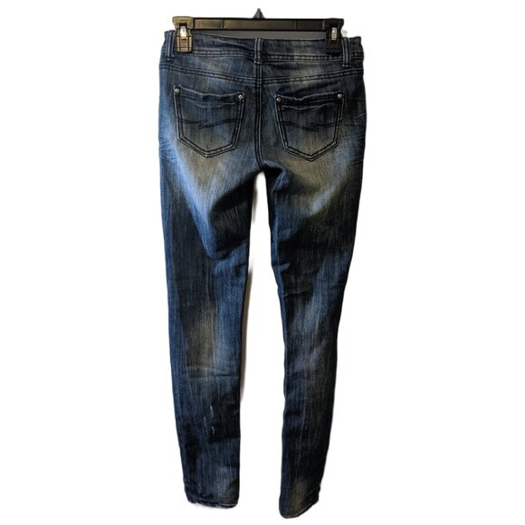 Vintage Y2K Almost Famous Distressed Skinny Jeans Low Rise Lace Detail Denim 1 - Picture 6 of 9